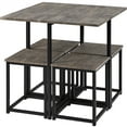 thumbnail image 2 of Topeakmart 5-Piece Industrial Dining Set with Square Table, 4 Backless Stools, Drift Brown, 2 of 12