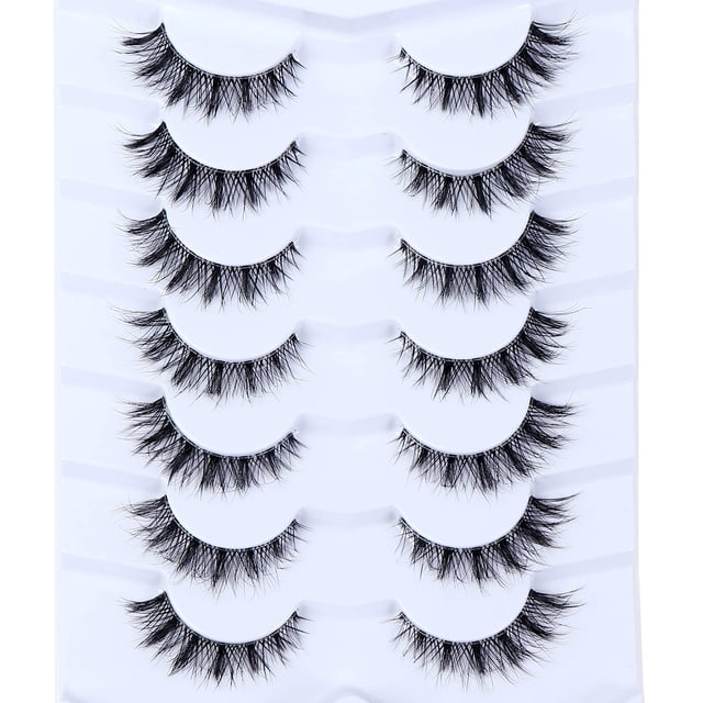 Pestañas postizas Wleec Beauty Cat Eye 12 mm, 7 pares de correas transparentes