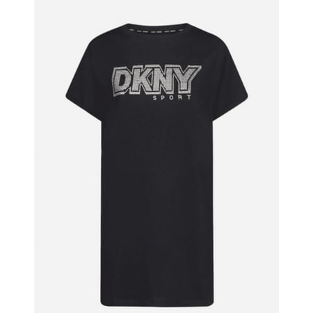 DKNY Women's Cotton Rhinestone Logo Short Sleeve T-Shirt Dress Black XL, $60 NWT