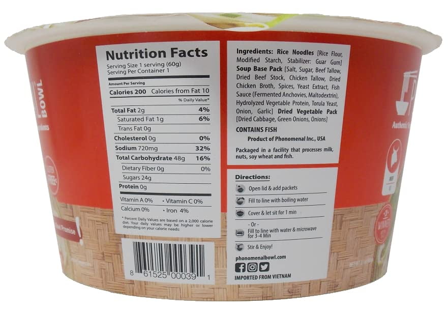 Pho'nomenal Bowl Instant Pho Noodles Gluten Free Low Sodium Vietnamese Soup 3 Flavors (2) Each: Veggie, Chicken, Beef (2.1 Ounces) + MerlinsMart Zine