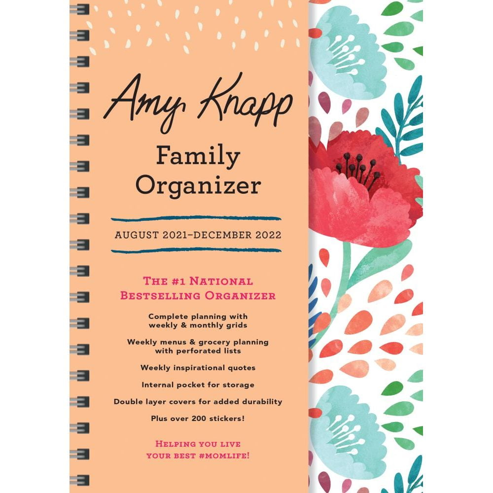 Pen & Shopping List Flowers 2021 Family Organiser Calendar with Memo Pad