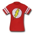 thumbnail image 3 of The Flash Distressed Logo With Striped Sleeves Red Adult T-Shirt, 3 of 3