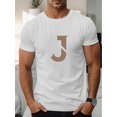 thumbnail image 1 of Camiseta informal de verano para hombre, con estampado en J, cuello redondo, manga corta, poliéster (no transparente). Camisas de verano., 1 of 5