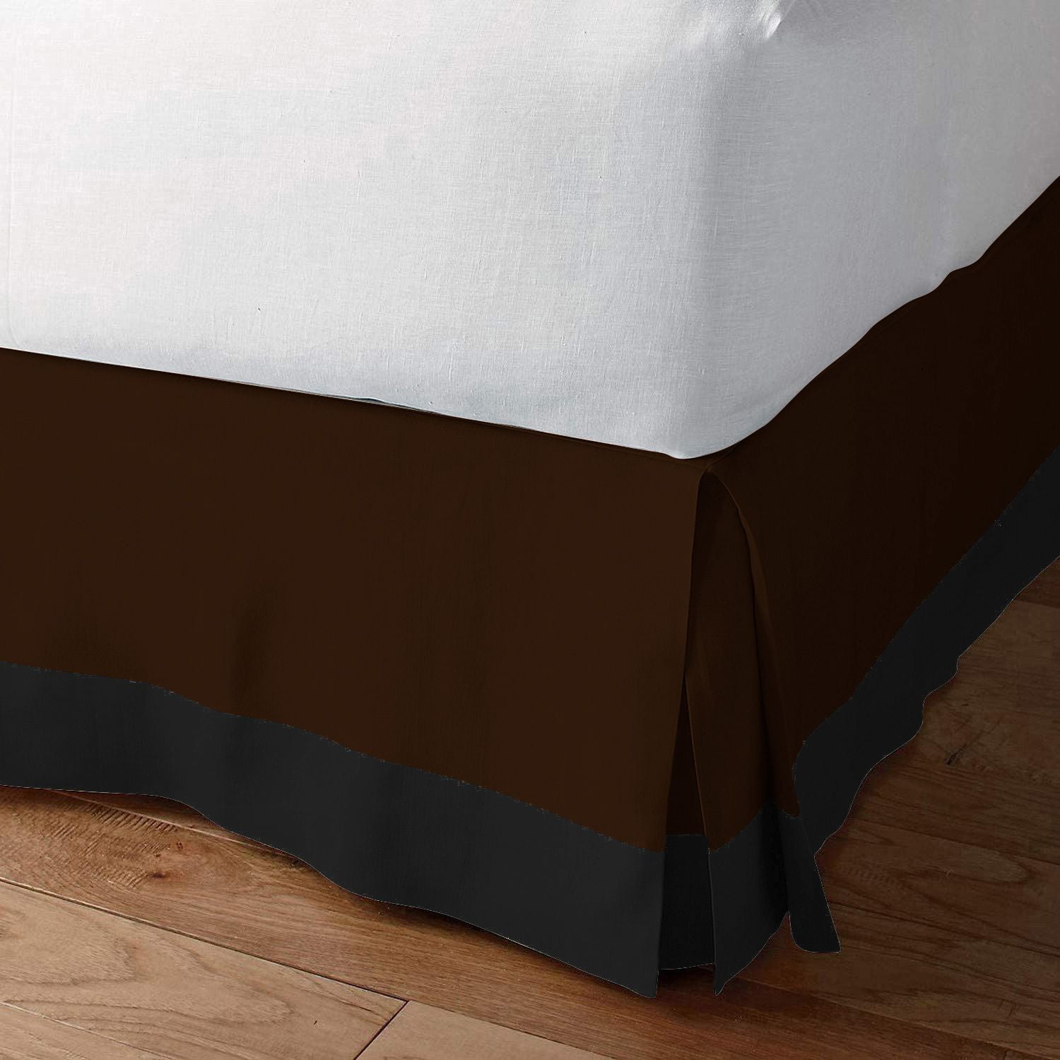 D.N.G. BEDDINGS 1 Piece Split Corner Two Tone Tailored Bed Skirt, King Size 10 Inch Deep Pocket, 800 Thread Count, 100% Egyptian Cotton, Solid Black/Chocolate Color.