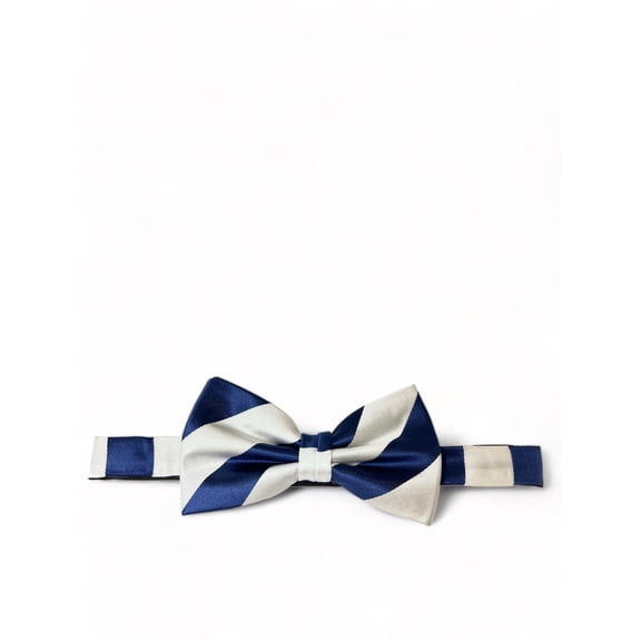 White and Blue Striped Silk Bow Tie