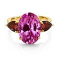 thumbnail image 2 of Gem Stone King 18K Yellow Gold Plated Silver Pink Created Sapphire and Red Garnet Ring for Women (7.54 Cttw, 14X10MM Oval and 7X5MM Pear Shape, Gemstone September Birthstone, Size 7), 2 of 3