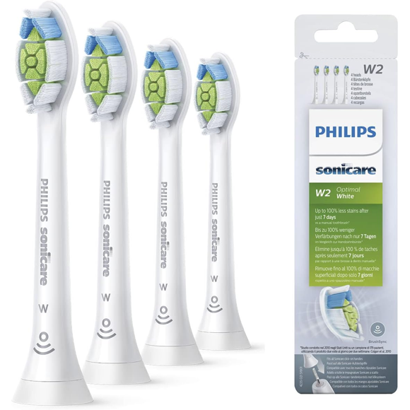 Original W2 Optimal White Standard Sonic Toothbrush Heads Compatible with Philips Sonicare Electric Brush Heads,4 Brush Heads, White, HX6064