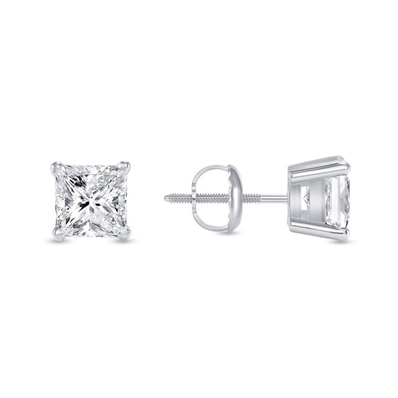 1.25 Ct Princess Lab Created Grown Diamond Earrings Studs 14K White Gold E/VVS