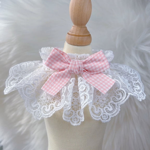 Zhuge XS Size Chic Lace Pet Collar with Absorbent Saliva Towel, Adorable Round Neck Scarf for Dogs (1-Pack),Pink