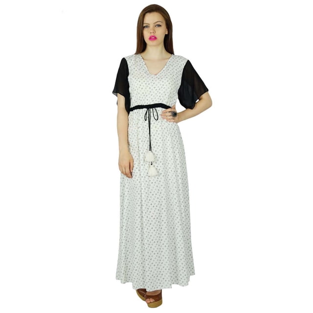 Bimba Robe Longue Maxi Manches Volantées en Coton Robe Boho Chic Style sur Mesure