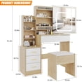 thumbnail image 6 of Zzistar Vanity Desk With Mirror and LED Lights, Makeup Vanity Desk With Sliding Mirror, Power Outlet, 3 Color Adjustable Light, Dressing Table With 4 Drawers, Storage Shelves & Stool for Bedroom, 6 of 7