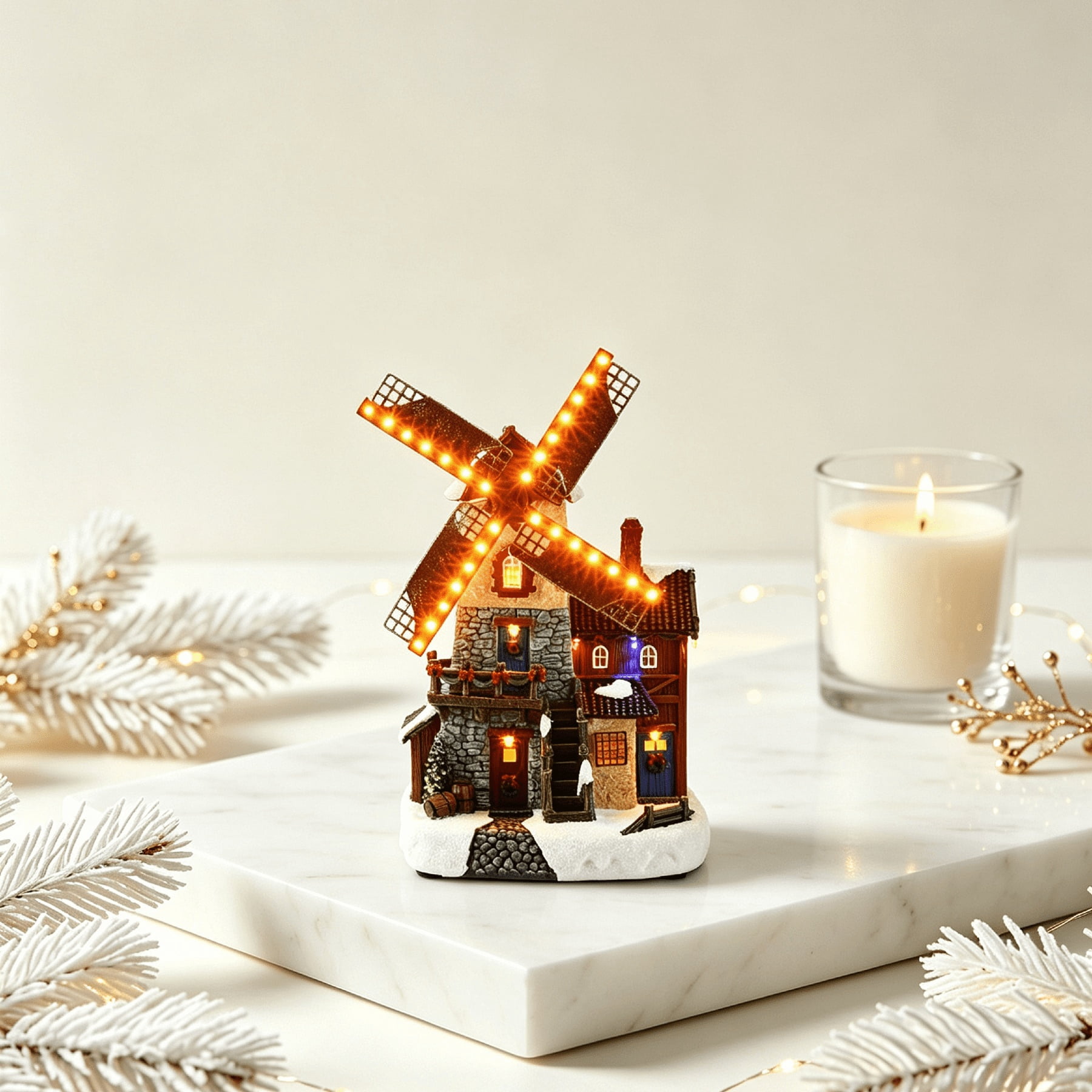 Light-Up and Musical Windmill Christmas Village Decoration, Multicolor, 12.37", by Holiday Time