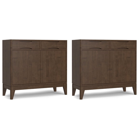 Simpli Home Harper Solid Wood 40 inch Storage Cabinet in Walnut Brown (Set of 2)