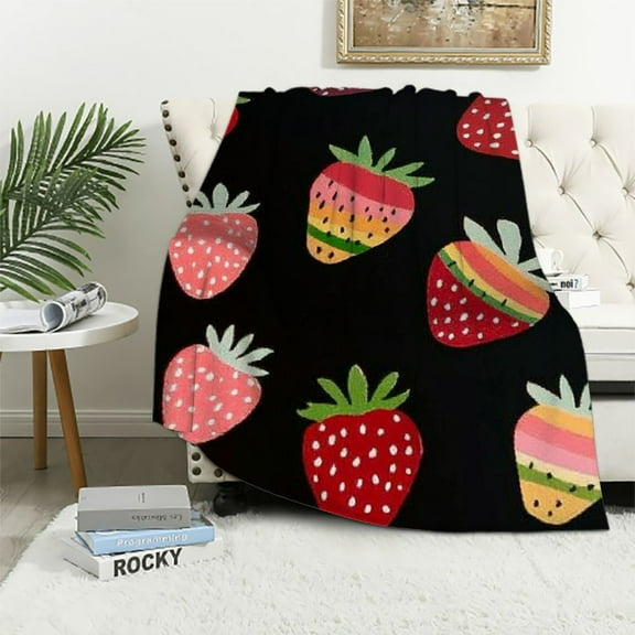 Patifu Cute Pink Strawberry Rainbow Flannel Throw Blanket Warm Cozy Soft Funny Print Blankets for Bed Couch Sofa Room Decoration Gifts Small for Kid 40x50in