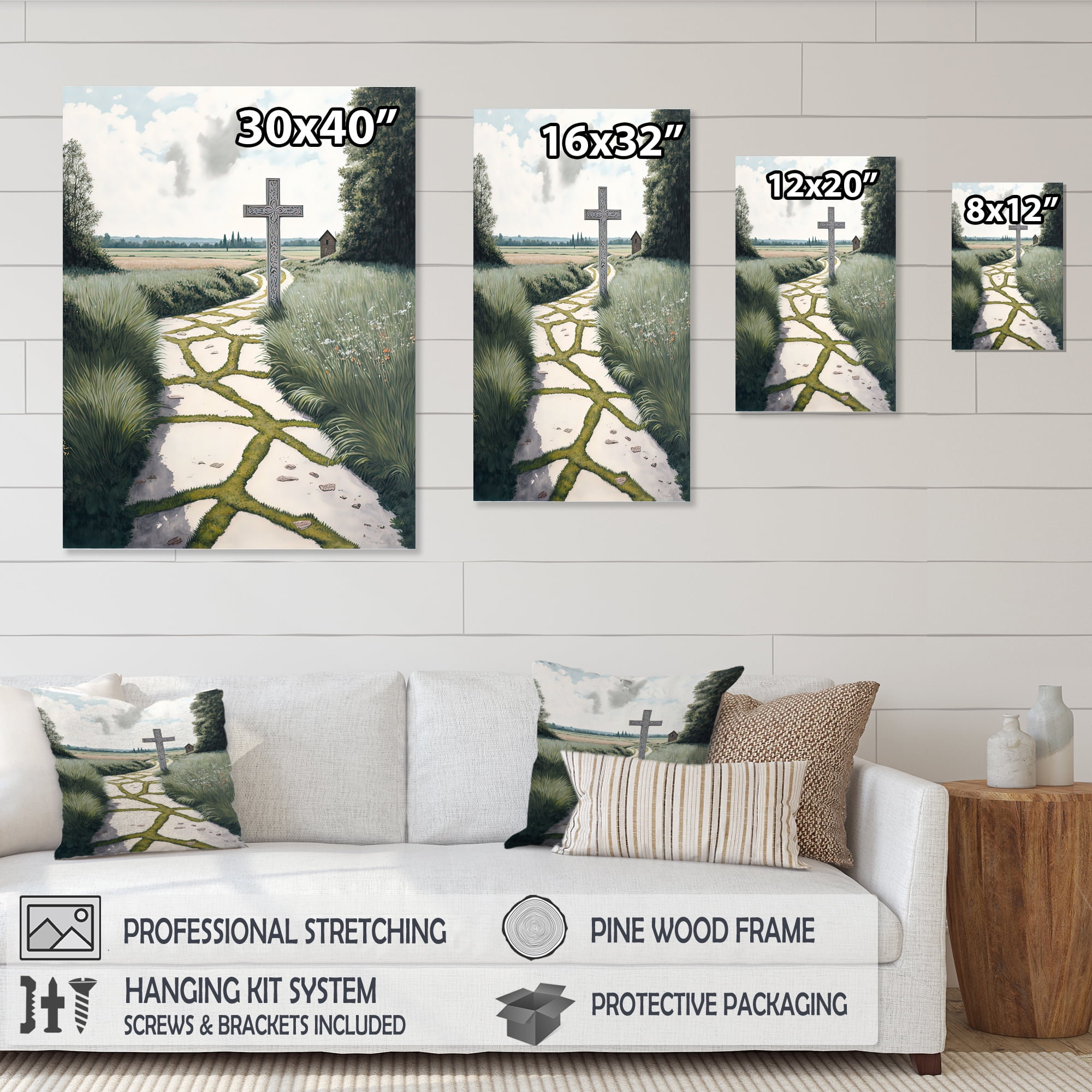 Designart Cross Status On Winding Path IV Canvas Wall Art