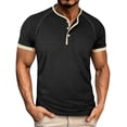thumbnail image 2 of Men’s Short Sleeve Round Neck T-Shirt Front Placket Contrast Color Cuffs Summer Top, 2 of 7