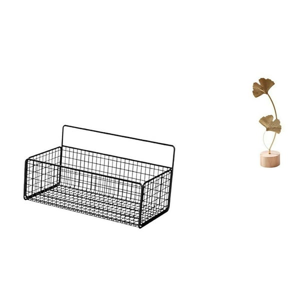 Cesta organizadora de pared de metal flotante con escultura en forma de hoja, adorno abstracto nórdico creativo para cocina, baño, sala de estar y mes