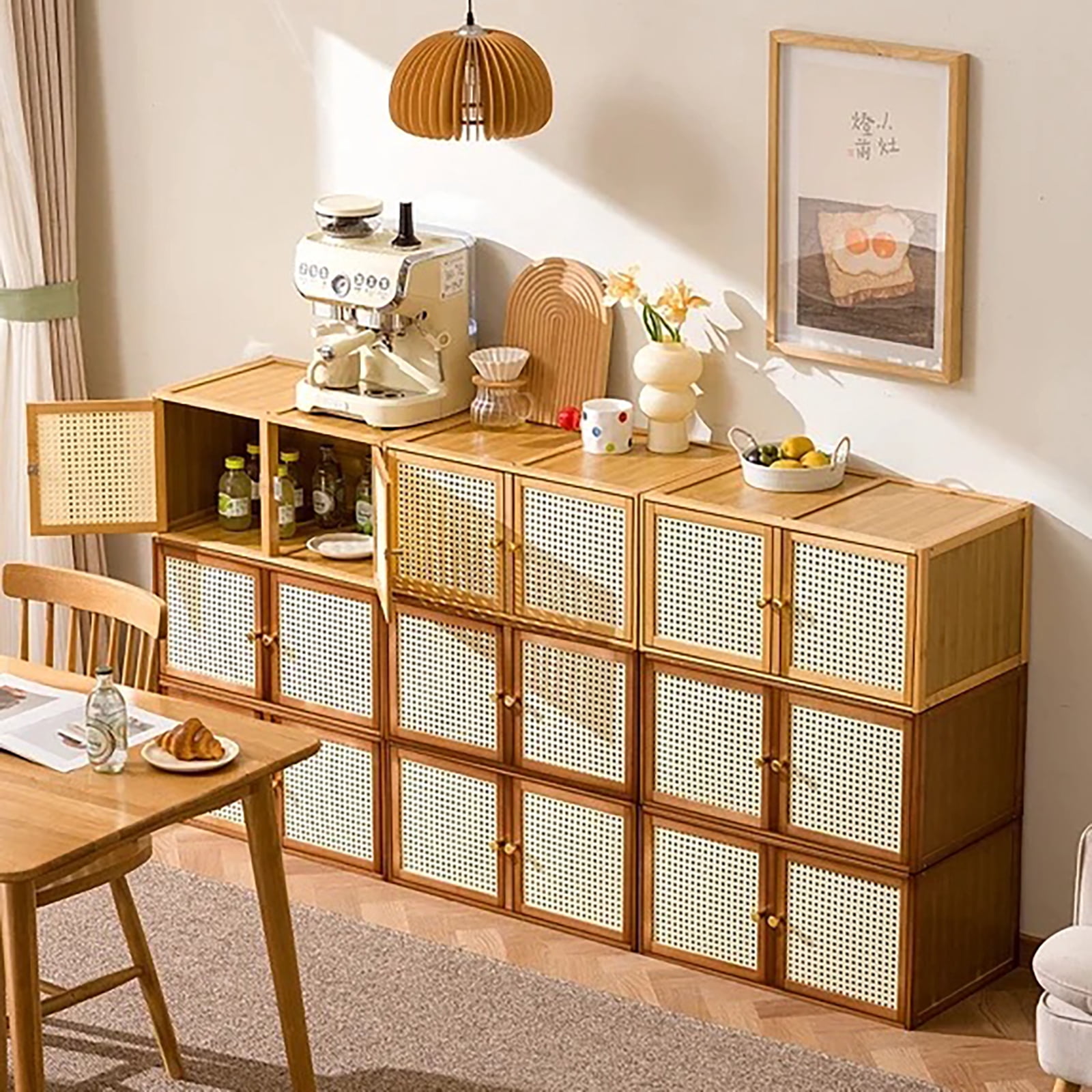 GIATUEE Solid Wood Stacking Cabinet with Doors - Large Capacity Storage Organizer for Clothing, Bedding & Home | Dust-Proof, Mildew-Proof & Easy to Assemble, Orginal Color