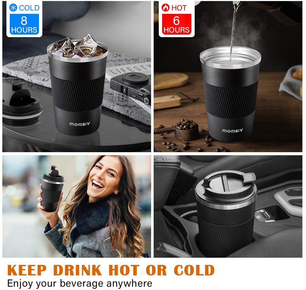 6 Pcs 12oz Travel Mug, Insulated Coffee Cup with Lid Leak  Proof, Stainless Steel Vacuum Mug, Reusable Double Walled Tumbler for Hot  and Cold Water Coffee and Tea in Car