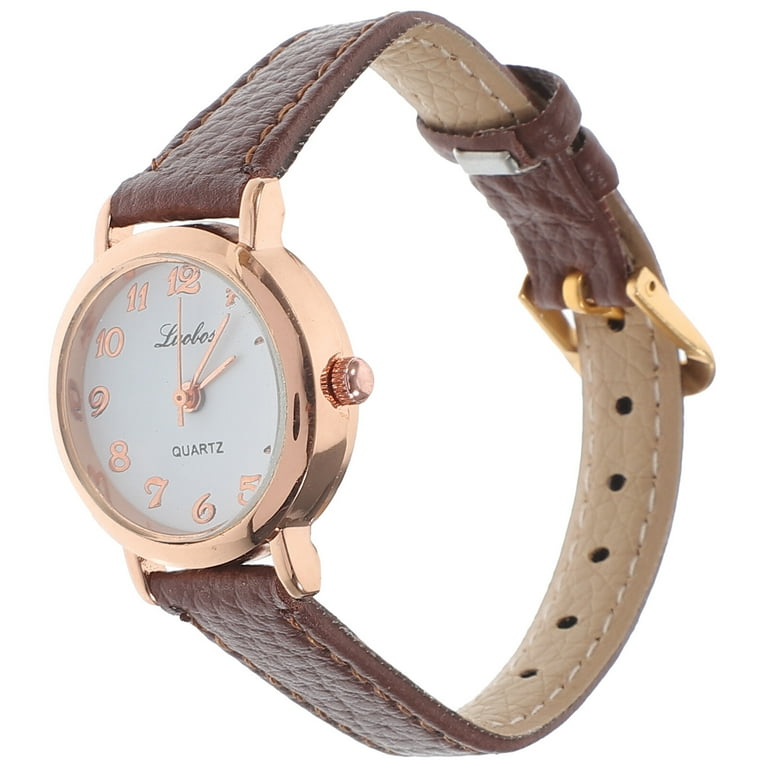 Women Watch Simple Stylish Small Table Digital Face Leather Small Watch for Girl Ladies Students Brown
