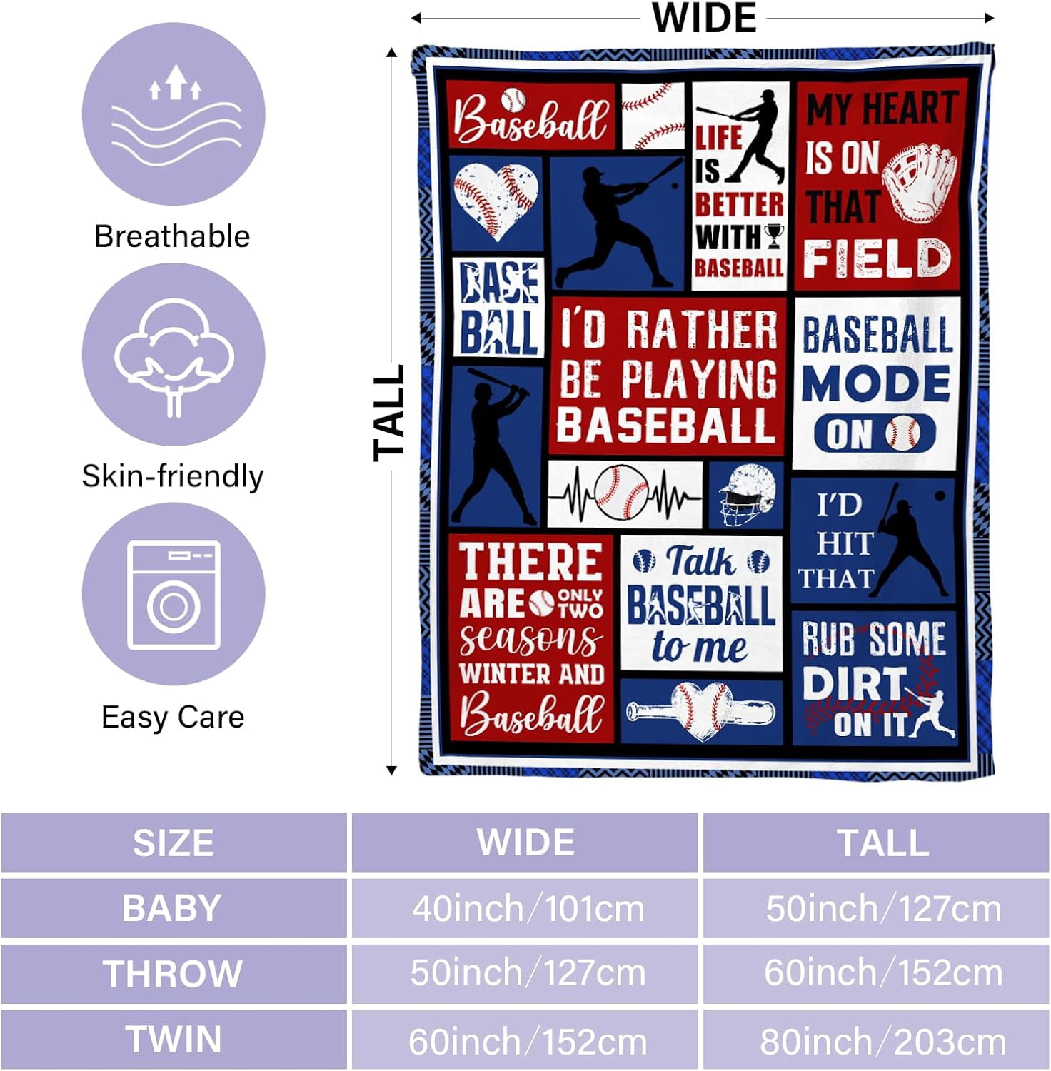 Baseball Gifts for Boys Men, Boys Baseball Blanket Gifts for Baseballs Players Team, Baseballs Lover Accessories Gift Throw Blanket Soft Flannel Birthday Home Decor 50"x 60"