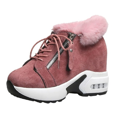 

GNEIKDEING LaceUp Round Toe Keep Snow Wedges Increase Boots Velvet Internal Women Shoes Plus Warm Sport Boots Women s Boots Gift on Clearance
