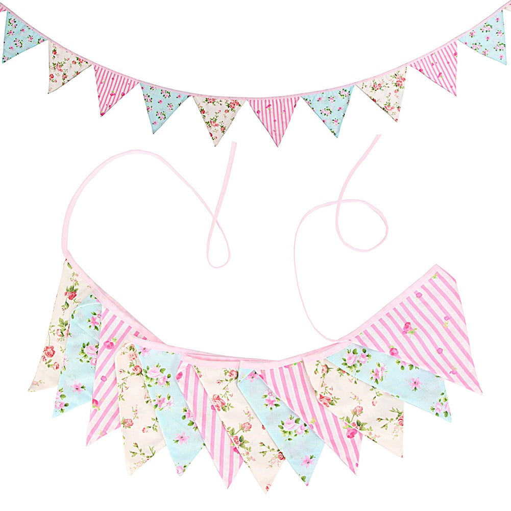 Cartoon Print Fabric Bunting 12 Pennant Flags Wedding Party Decoration Banner