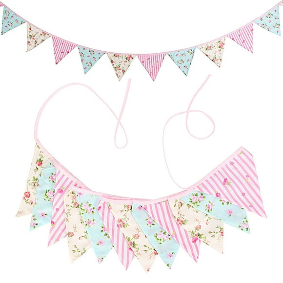 Feimier Cartoon Print Fabric Bunting 12 Pennant Flags Wedding Party Decoration Banner