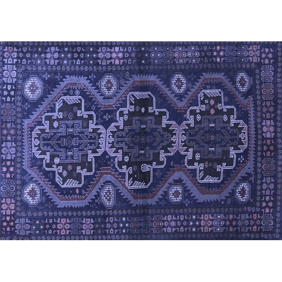 Ahgly Company Machine Washable Indoor Rectangle Persian Blue Traditional Area Rugs, 6' x 9'