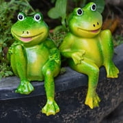 2Pcs/Set Cute Resin Sitting Frogs Statue Outdoor Garden Decorative Sculpture Desk Garden Decor Ornament S2