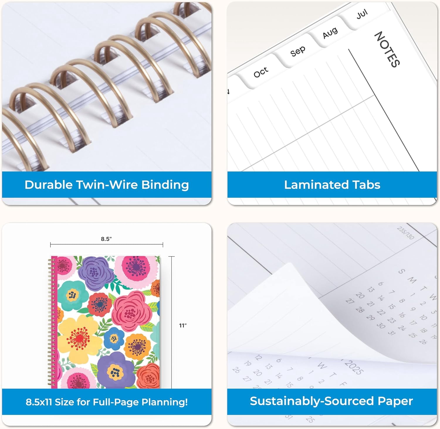 2025-2026 Weekly and Monthly Academic Year Planner Calendar, July 2025 - June 2026, 8.5" x 11", Flexible Cover, Wirebound, Storage Pocket, Laminated Tabs, Mahalo