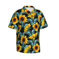 thumbnail image 2 of Daiia Blue Batterflies Sunflower Hawaiian Shirt for Men Gentle Cotton Regular Short Sleeve Casual-Medium, 2 of 9