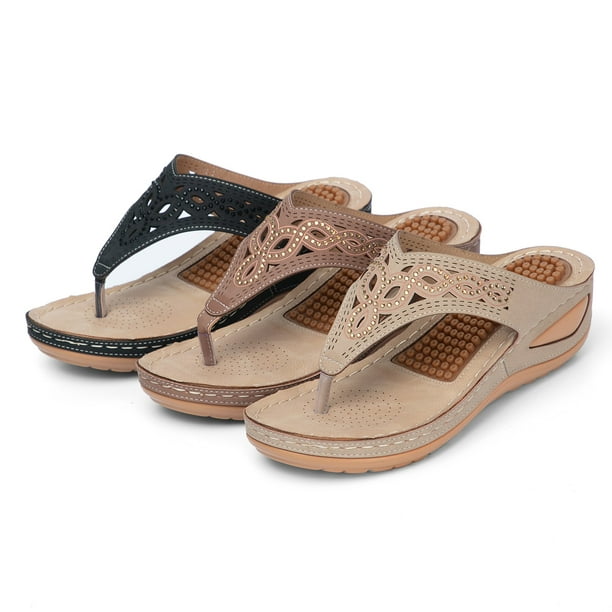 TOWED22 Womens Sandals Flip Flops for Women,Women's Sandals Wedge  Flip-flops Outer Beach Sandals Comfortable Shoes(Black,7.5) 