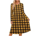 thumbnail image 3 of Noric Women's Crew Neck Long Sleeve Midi Dresses Pleated Swing Casual with Pockets Classic Plaid Print Relaxed Fit Dresses, 3 of 8