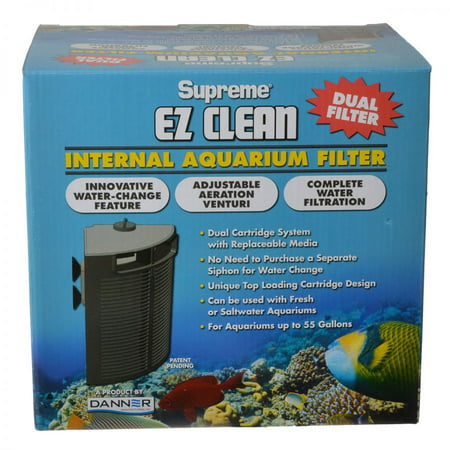 Supreme EZ Clean Dual Cartridge Internal Aquarium Filter Tanks up to 55 Gallons (4L x 6W x (Best Filter For A 55 Gallon Fish Tank)