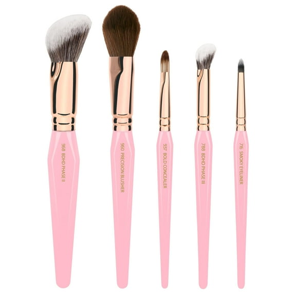 Bdellium Tools Pink Golden Triangle Face & Eyes Makeup Brush Set - Well-balanced Brush Set with Soft Synthetic Bristles and Rose Gold Brass Ferrule fo