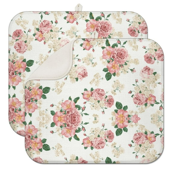 Garden Inspired Floral Coffee Mat – Durable Microfiber Spill Mat with Botanical and Rustic Farmhouse Style, Lightweight Dish Drying Pad