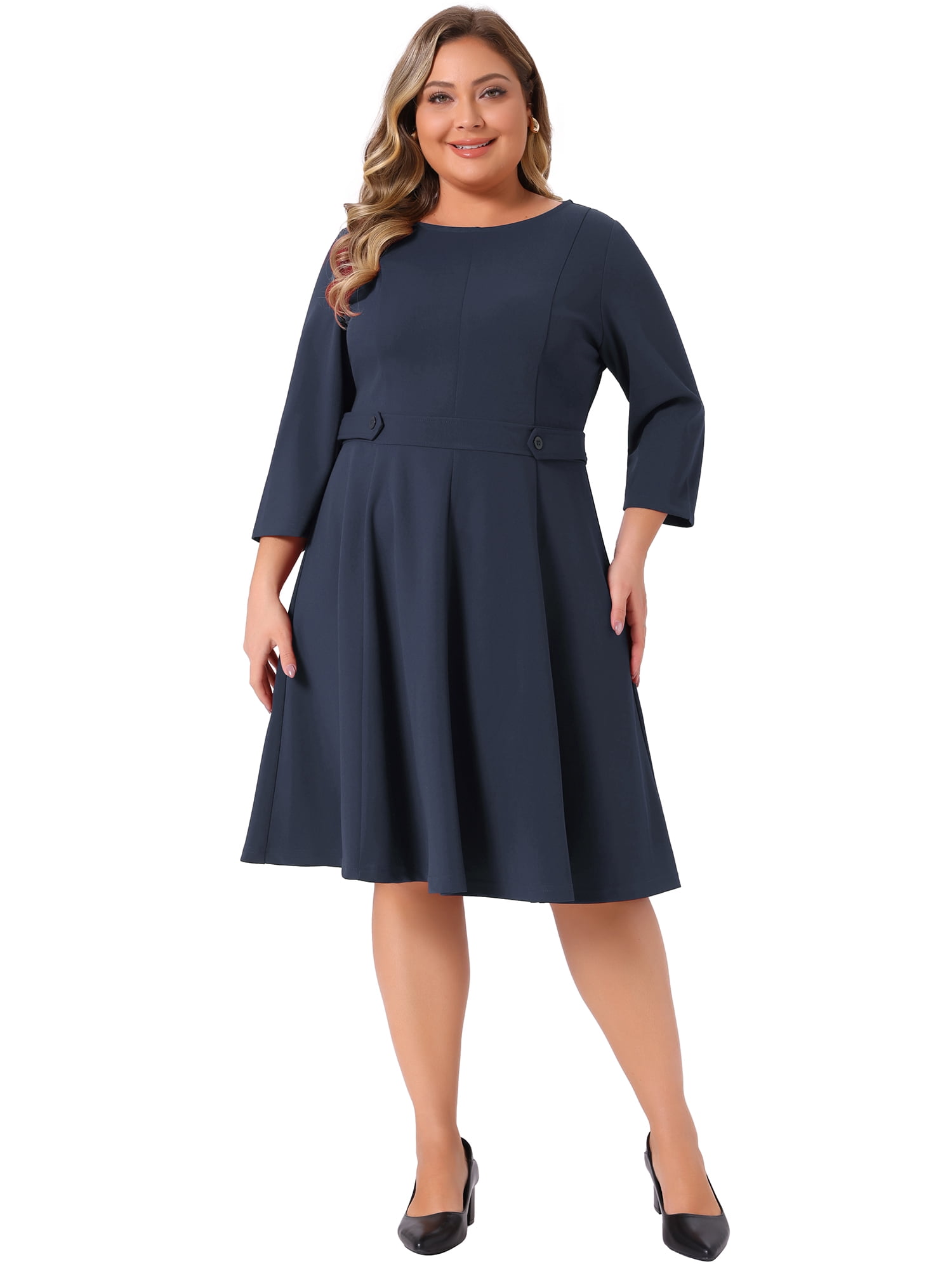 DARING DIVA Women's Plus 3/4 Sleeve Vintage Cocktail Dress 3X Navy Blue