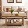 thumbnail image 4 of Finmind Solid Wood Coffee Table, 2-Tier Rectangle Accent Center Table with Lower Storage Shelf, Farmhouse Simple Cocktail Tea Tables for Living Room, Brown, 4 of 8