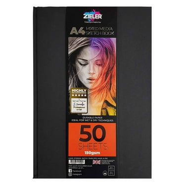 Zieler® A4 Bound Hardback Mixed Media Sketchbook (Portrait), 150gsm, 50 sheets