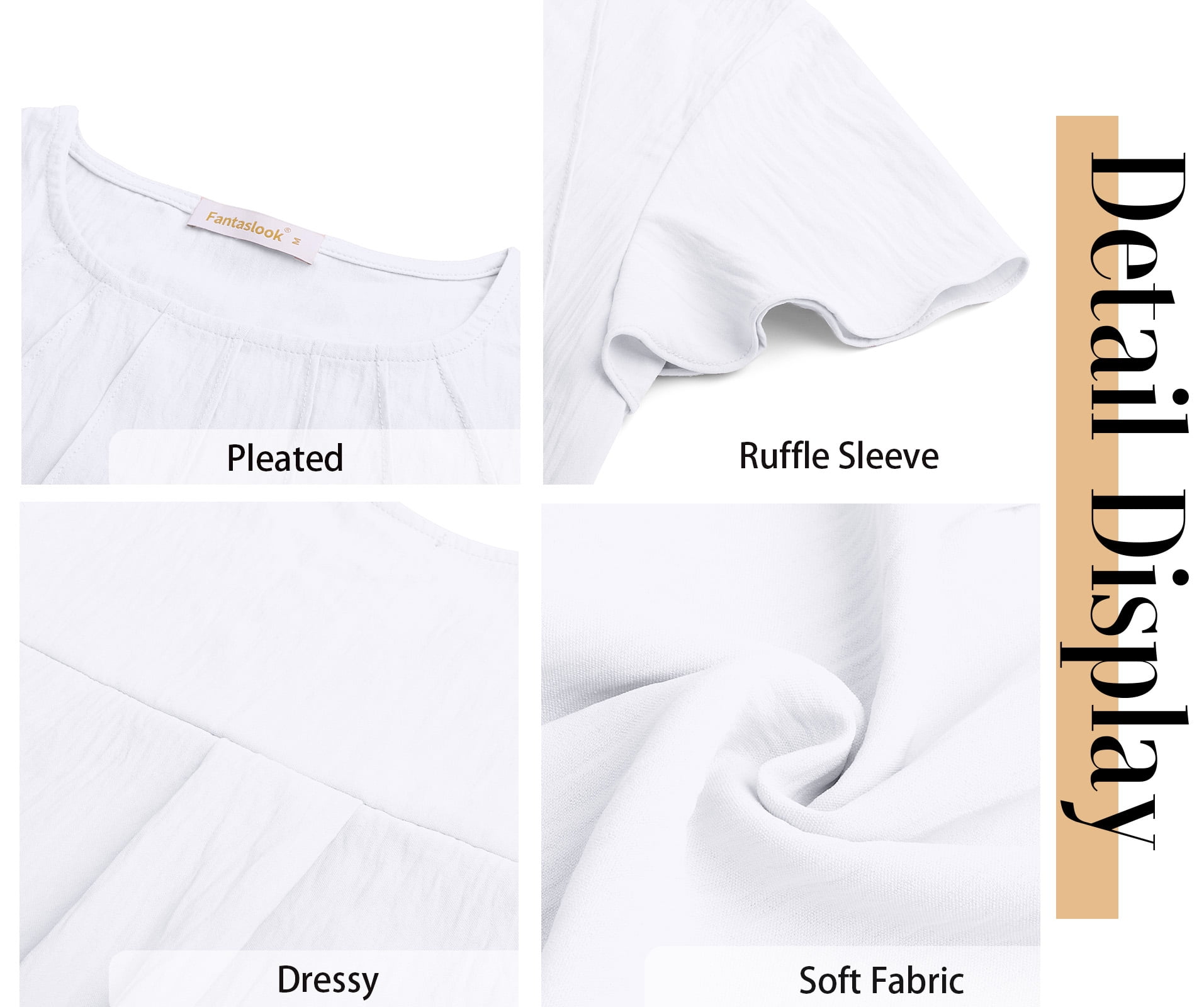 Fantaslook Pleated Blouses for Women Dressy Casual Tops Business Work Shirts Ruffle Sleeve Crew Neck Summer Outfits