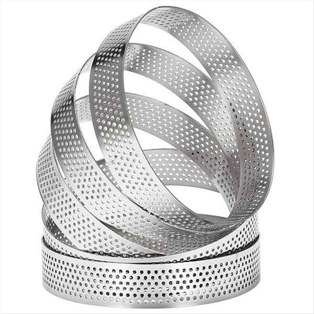 40 Moldes Circulares para Tartas con Agujeros de Acero Inoxidable para Tartas de Frutas, Quiches, Pasteles, Mousse, Moldes para Hornear de Cocina, 10 cm.