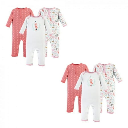 UPC: 0660168000436 | Hudson Baby Infant Girl Cotton Coveralls Woodland Fox 6-Piece 3-6 Months