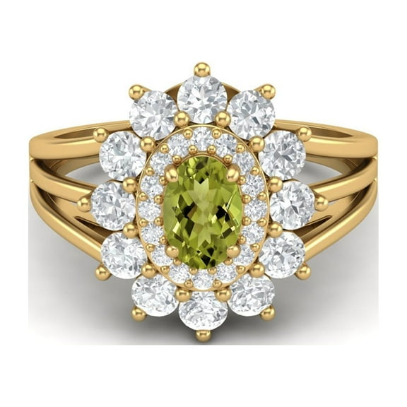 Mooneye 4.03 Ctw Oval Peridot 925 Sterling Silver Gold Vermeil Women Valentines Day Gift Ring