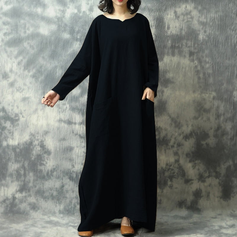 women batwing pockets casual solid dress