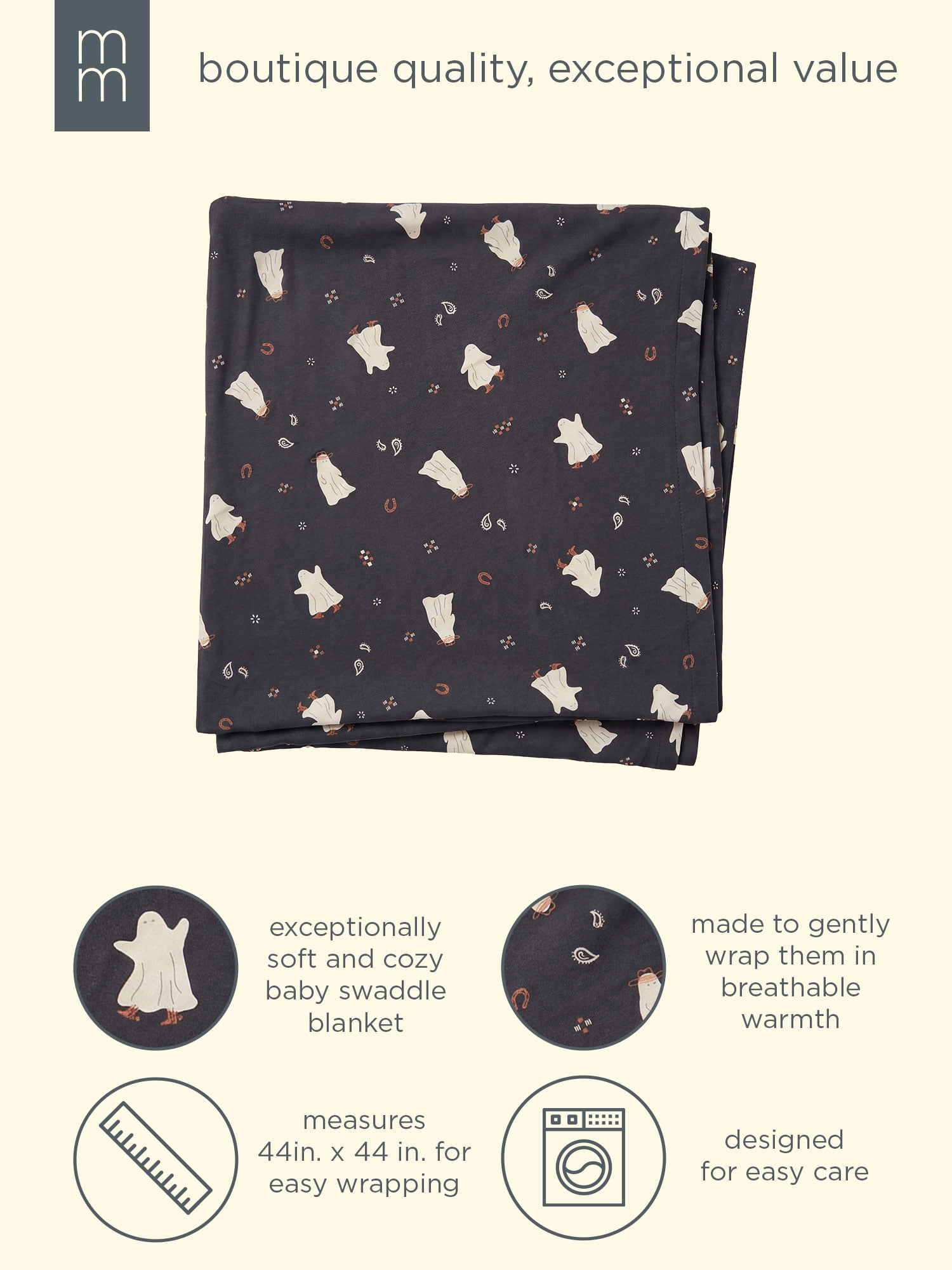 Modern Moments by Gerber Baby Neutral Halloween Swaddles, One Size, Asphalt Ghost