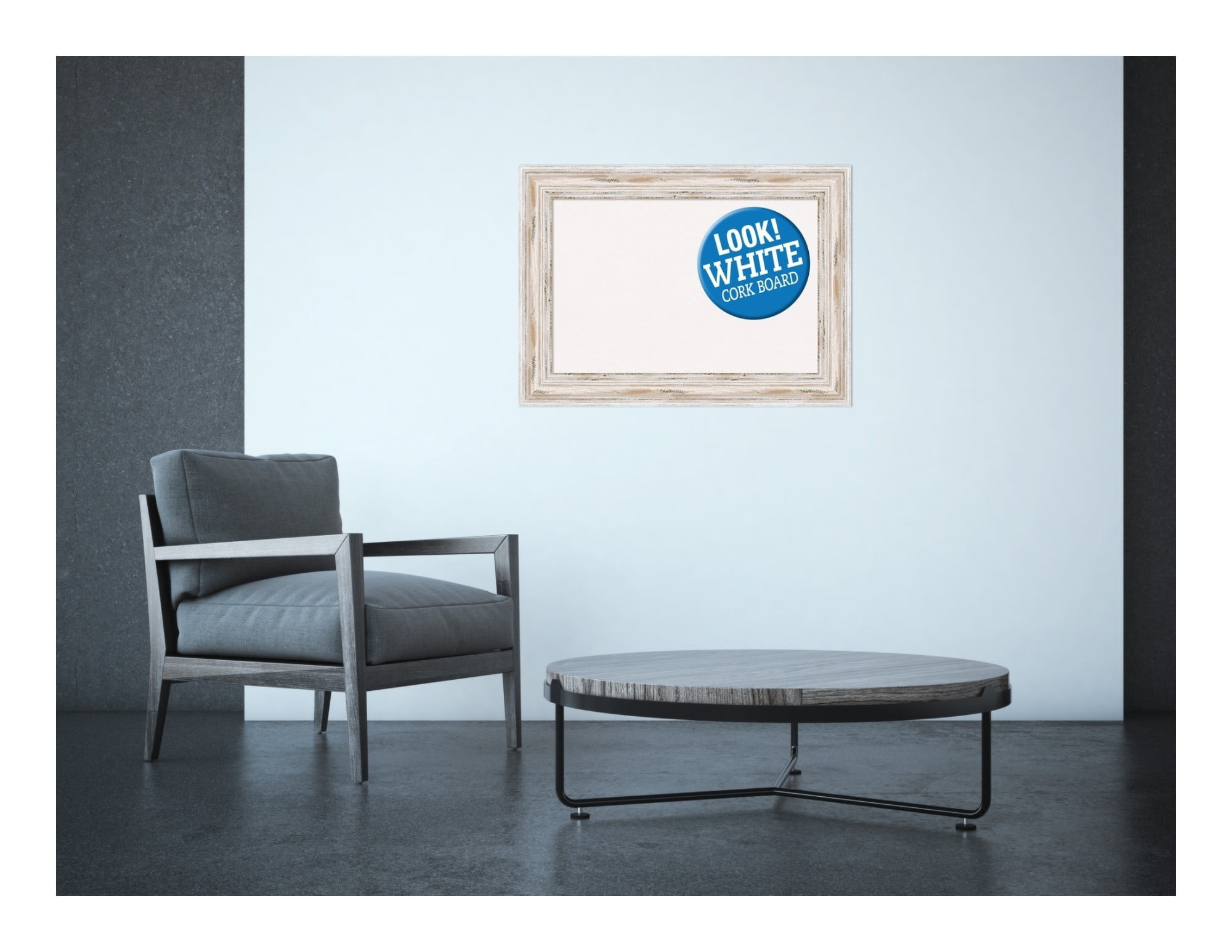 Amanti Art Grey Cork Board Wood Framed Alexandria White Wash Bulletin Board 29 in. x 21 in.