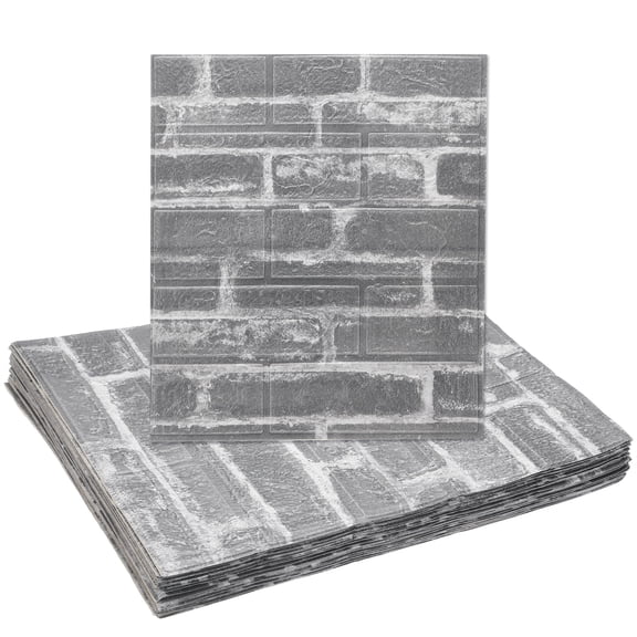 Uxcell 20pcs 3D Wall Panels Peel and Stick, Waterproof Wall Panel Backsplash, 13.8"x15.2" Brick Design Wallpaper XPE Shower Tiles for Bathroom, Kitchen, Living, Gray