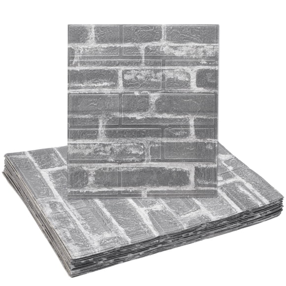 Uxcell 20pcs 3D Wall Panels Peel and Stick, Waterproof Wall Panel Backsplash, 13.8"x15.2" Brick Design Wallpaper XPE Shower Tiles for Bathroom, Kitchen, Living, Gray