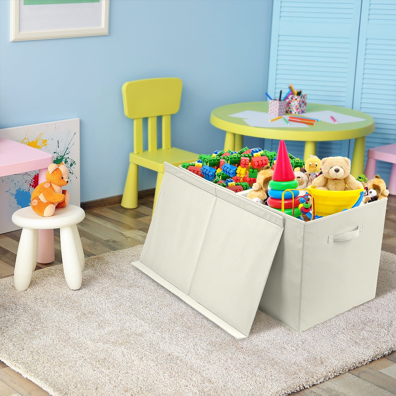 Sorbus Toy Chest with Lid, Collapsible Kids Storage Bin for Nursery Playroom, Beige
